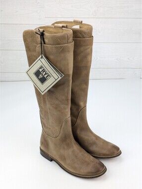 Frye Paige Tall Riding Boots Womens 6B Tan Burnished Leather Knee High NWT